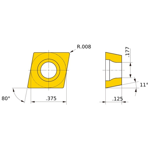 CPMH 320.5 flat_top MD220, 0.2 mm Corner Radius, 3.18 mm Thick, 9.525 mm Inscribed Circle, Turning Indexable Insert