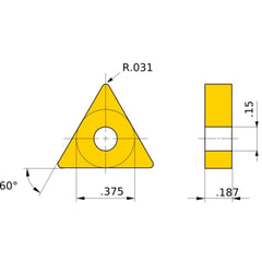 TNMA 332 flat_top UC5115, 0.8 mm Corner Radius, 4.76 mm Thick, 9.525 mm Inscribed Circle, Turning Indexable Insert