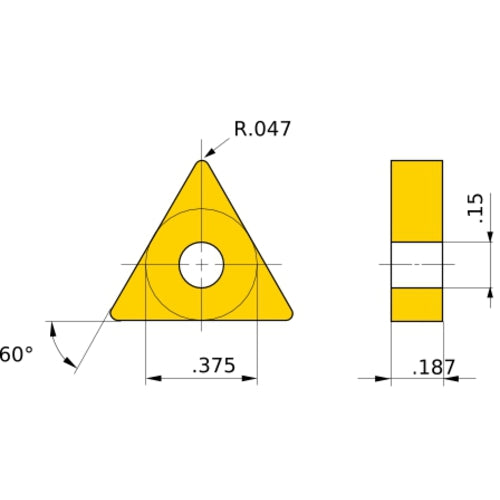 TNMA 333 flat_top UC5115, 1.2 mm Corner Radius, 4.76 mm Thick, 9.525 mm Inscribed Circle, Turning Indexable Insert