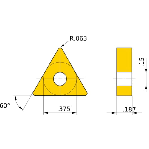 TNMA 334 flat_top MC5015, 1.6 mm Corner Radius, 4.76 mm Thick, 9.525 mm Inscribed Circle, Turning Indexable Insert