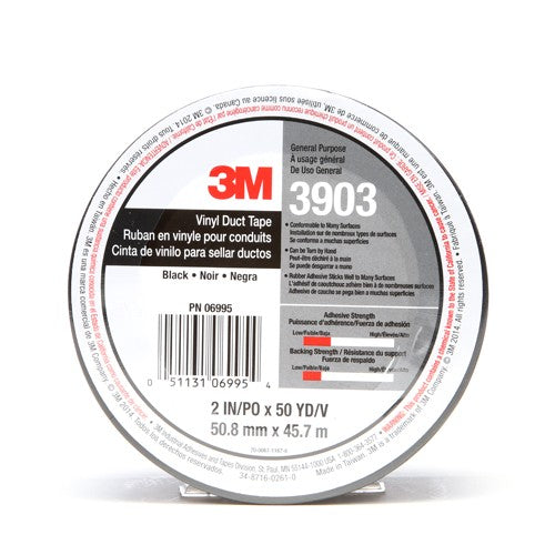 3M Vinyl Duct Tape 3903 Black 2″ × 50 yd 6.5 mil 2 Individually Wrapped Conveniently Packaged - Exact Tooling