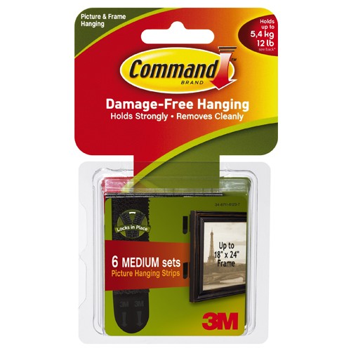 Command Medium Black Picture Hanging Strips 17204BLK-ES 6 Pairs - Exact Tooling