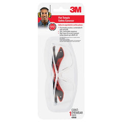 3M Flat Temple Safety Eyewear 47010-WV12 Black/Red Frame Clear/Scratch Resistant Lens - Exact Tooling