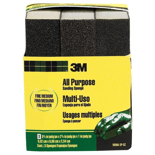 ‎3M General Purpose Sanding Sponge 908NA-3P-CC 3 3/4″ × 2 5/8″ × 1″ Dual Grit Fine/Medium - Exact Tooling